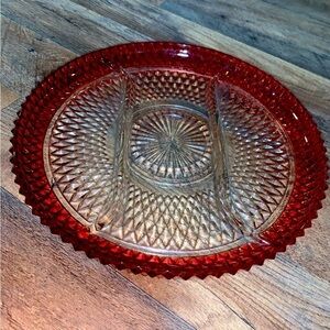 Red & Clear Westmoreland Vintage Cut Crystal Divided Serving Tray 13 in Round